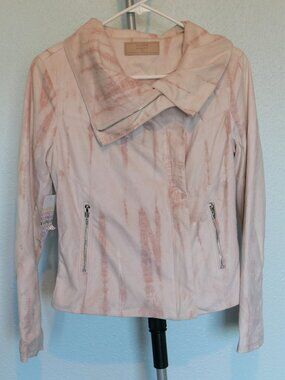 Blank NYC Hippie Dippie Faux Suede Drape Front Moto Jacket Pink Tie Dye Size S